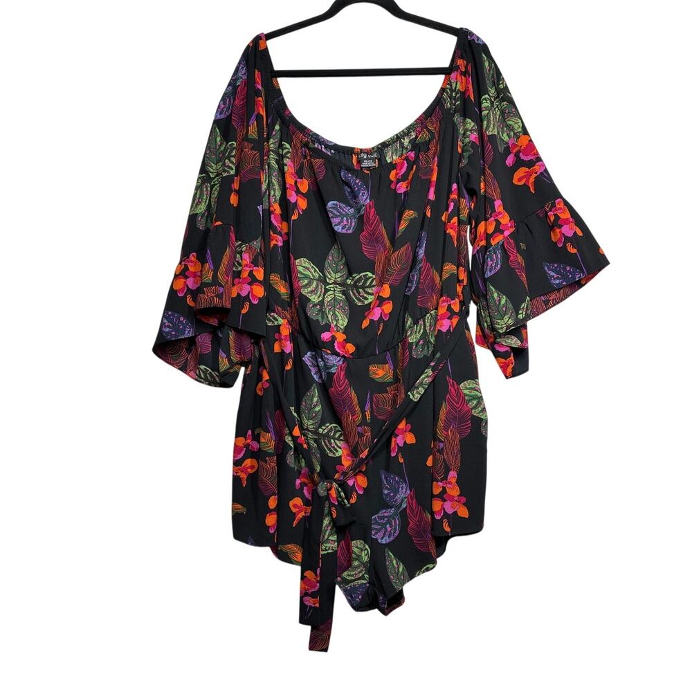 City Chic Plus Size Women's Playsuit Romper Jungle Tie Belt Floral Size XXL / 24